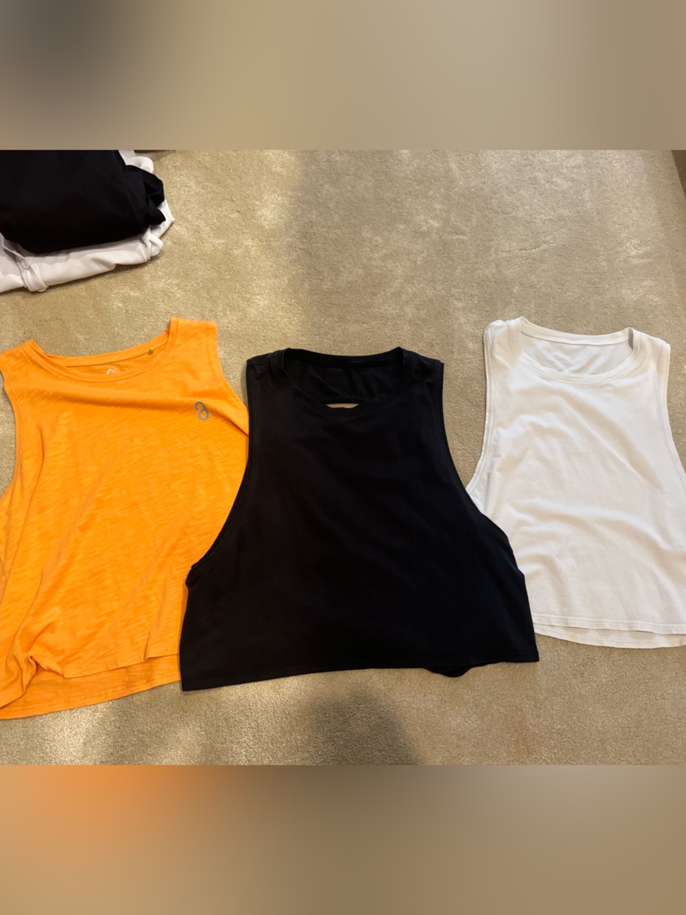 3-Pack Sleeveless Crop Tank Tops - Orange, Black, White